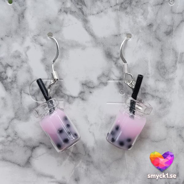 Örhängen med rosa boba i miniatyrglas